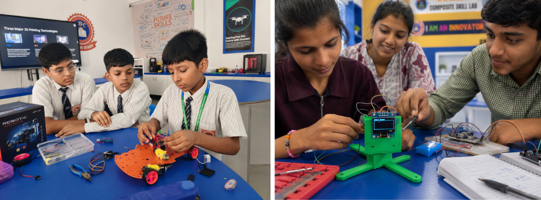 Students presenting projects at Future Gurukuls Composite Skill Lab